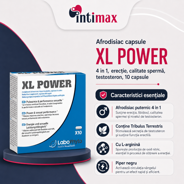 Afrodisiac capsule, XL POWER, Labophyto, 4 în 1, erecție, calitate spermă, testosteron, 10 capsule