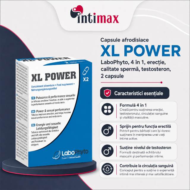 Afrodisiac capsule, XL POWER, Labophyto, 4 în 1, erecție, calitate spermă, testosteron, 2 capsule