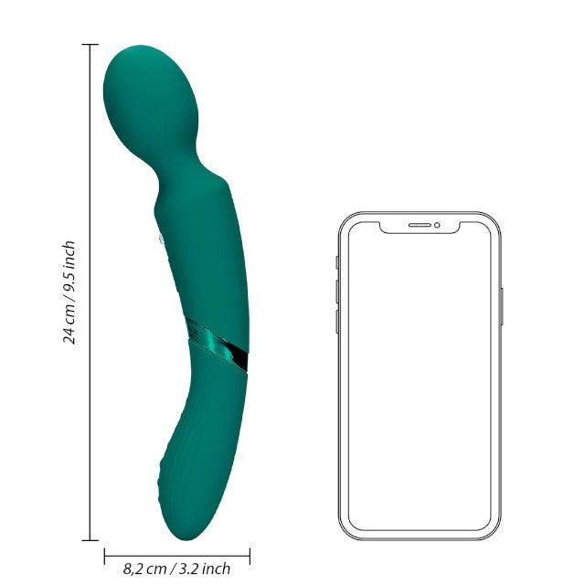 Aparat de masaj dublu LOVELINE Double-Sided Vibrating Wand, pentru corp și punctul G, 10 funcții de vibrație, verde