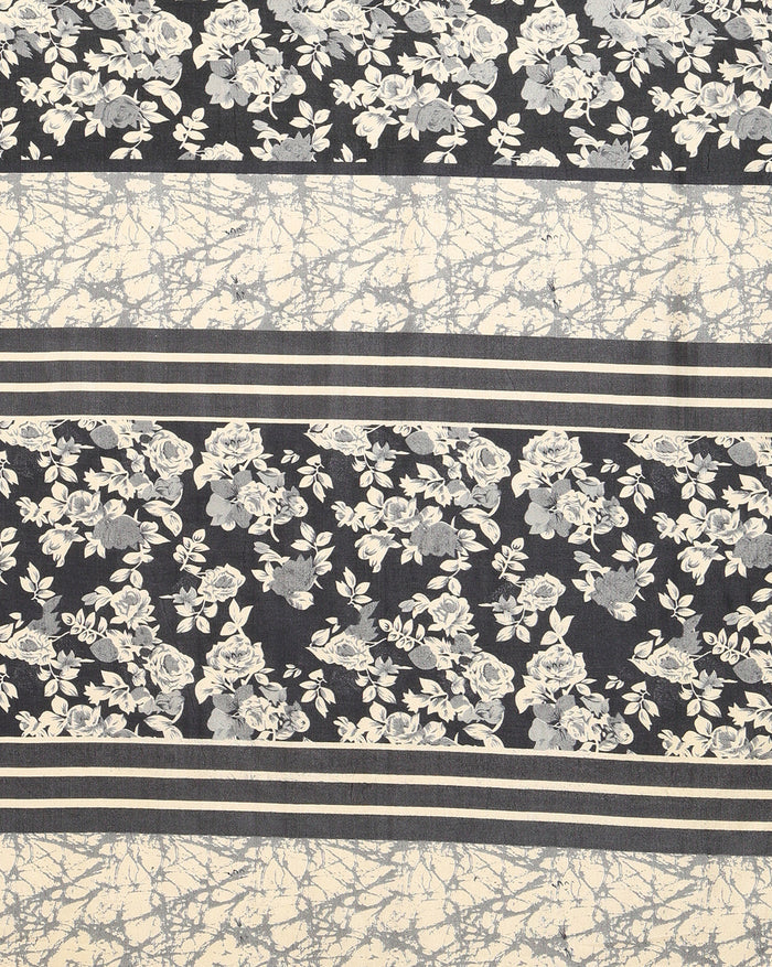 Indiehaat | Kashmiri Silk Printed Saree Black & Beige