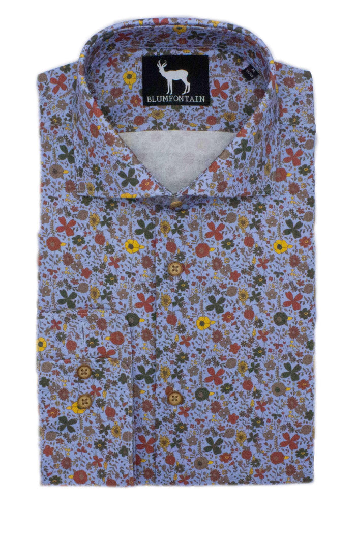 Blumfontain bloemprint katoenen overhemd met botanische bloemprint, ademend en comfortabel.