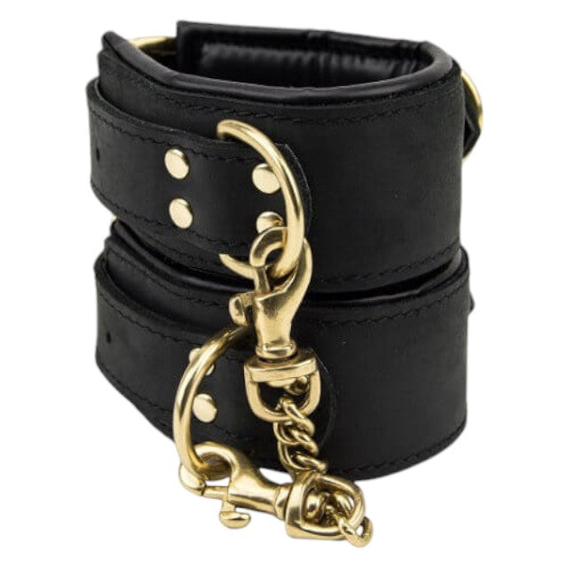 Cătușe BOUND Noir Nubuck, din piele naturală și alamă, ajustabile, negru cu auriu
