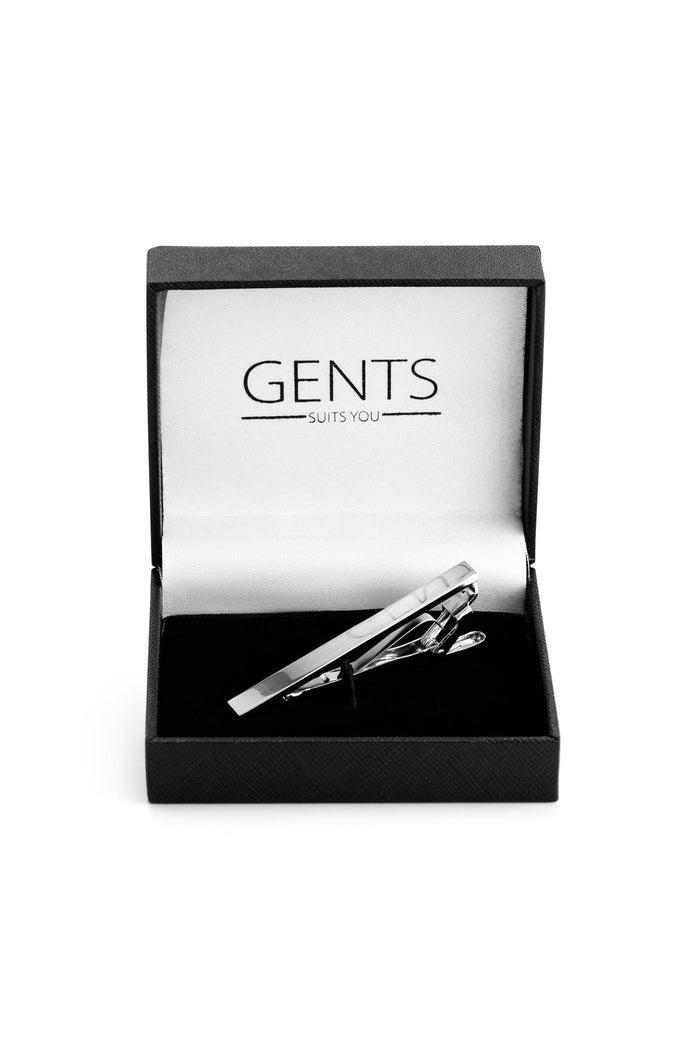 Dasspeld zilverkleur in een elegante geschenkdoos van GENTS, met strak, stevig accent.