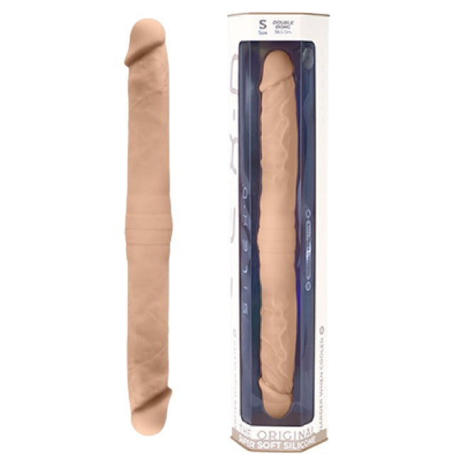 Dildo dublu SILEX-D Double Dong S Size, pentru dublă penetrare, reactiv la căldură, lungime 38.5 cm, culoarea pielii