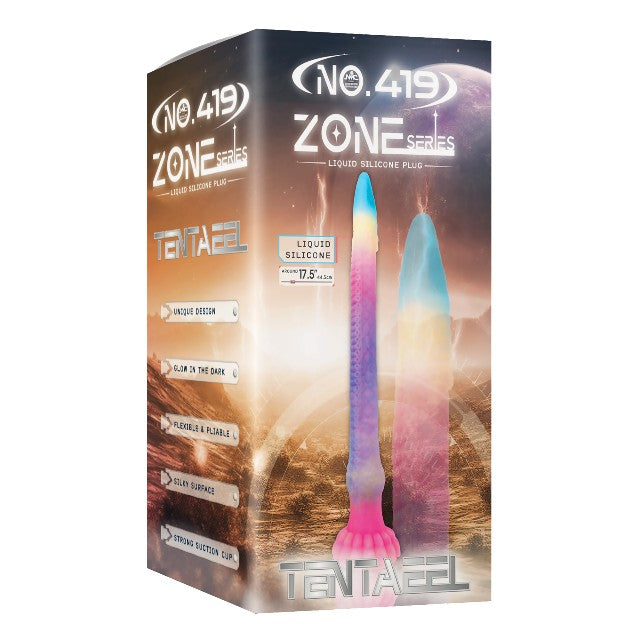 Dildo monster NO. 419 ZONE Series TENTAEEL, în formă de tentacul, fosforescent, bază cu ventuză, 44.5 cm, multicolor