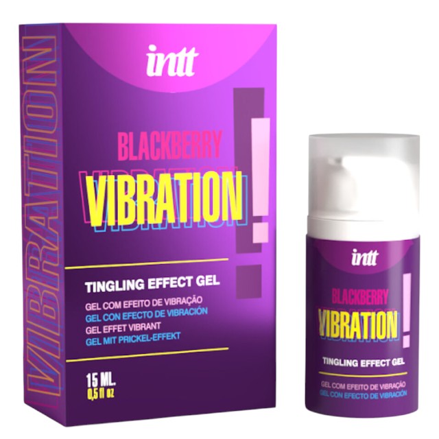 Gel intim INTT Blackberry Vibration!, pentru stimulare clitoris și sex oral, cu efect de furnicături, aromă de mure, 15 ml