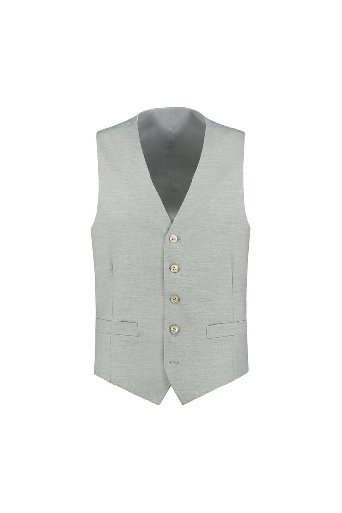 Gilet uni zand MixMatch, zandkleurig gilet met V-hals en vierknoopsluiting.