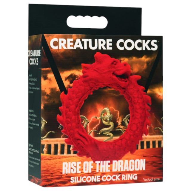 Inel pentru penis CREATURE COCKS Rise of the Dragon, pentru jocuri de fantezie, din silicon flexibil, diametru 4 cm, roșu