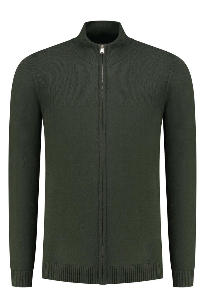 Joseph knit cardigan Donkergroen, donkergroene wol-acryl cardigan met ritssluiting.