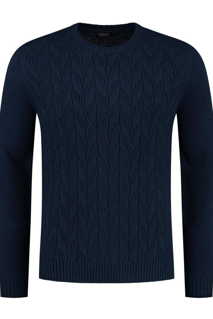 Kabeltrui ronde hals blauw
