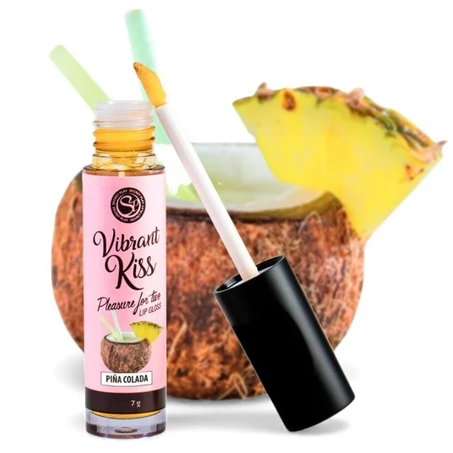 Luciu de buze pentru sex oral SECRET PLAY Lip Gloss Vibrant Kiss, cu efect de vibrație, aromă Pina Colada, 7 gr