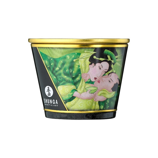 Lumânare pentru masaj SHUNGA Zenitude - Exotic Green Tea, cu uleiuri 100% naturale, cu aromă de ceai verde, 170 ml