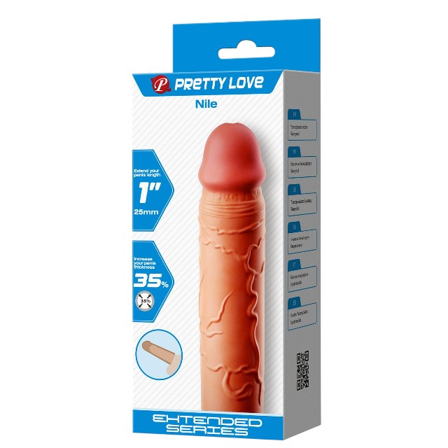 Manșon PRETTY LOVE Nile, din TPR, pentru extensia și îngroșarea penisului, +2.5 cm în lungime, culoarea pielii