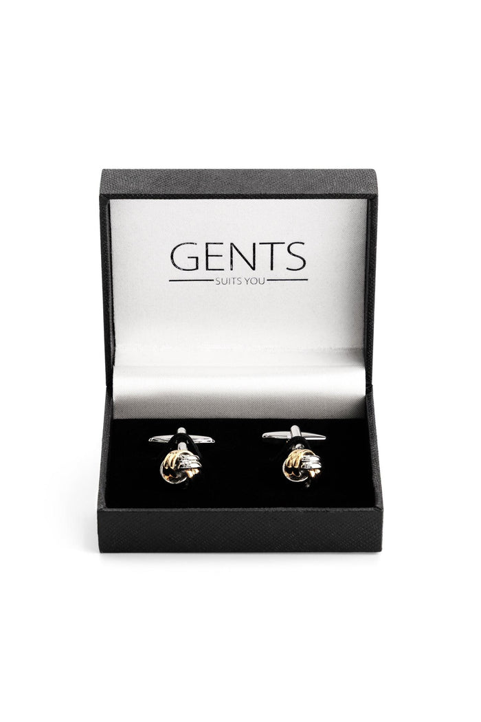 Manchetknopen knot zilver-goud in luxe geschenkdoos met merknaam GENTS.