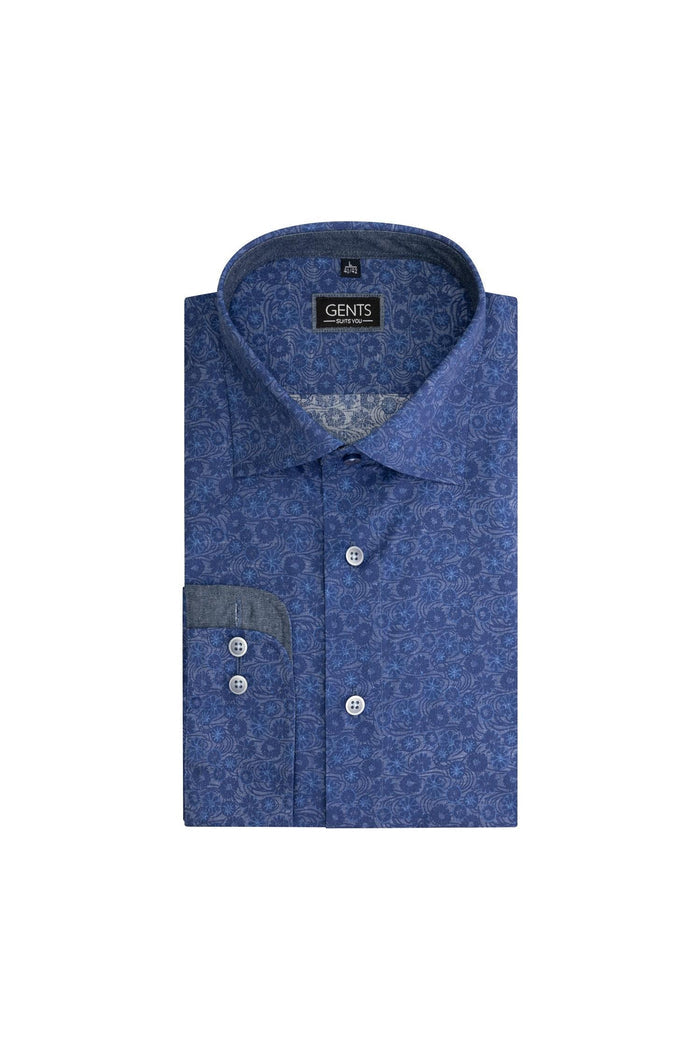 Overhemd bloemprint denim met ademend katoen en bloemenprint in denimstijl, knoopsluiting.