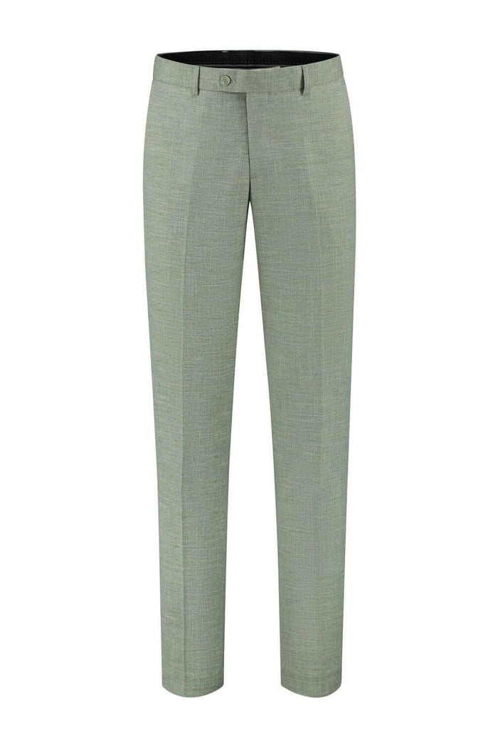 Pak linnenlook saliegroen - ademend, comfortabel tweedelig pak voor warme dagen, stijlvolle broek.