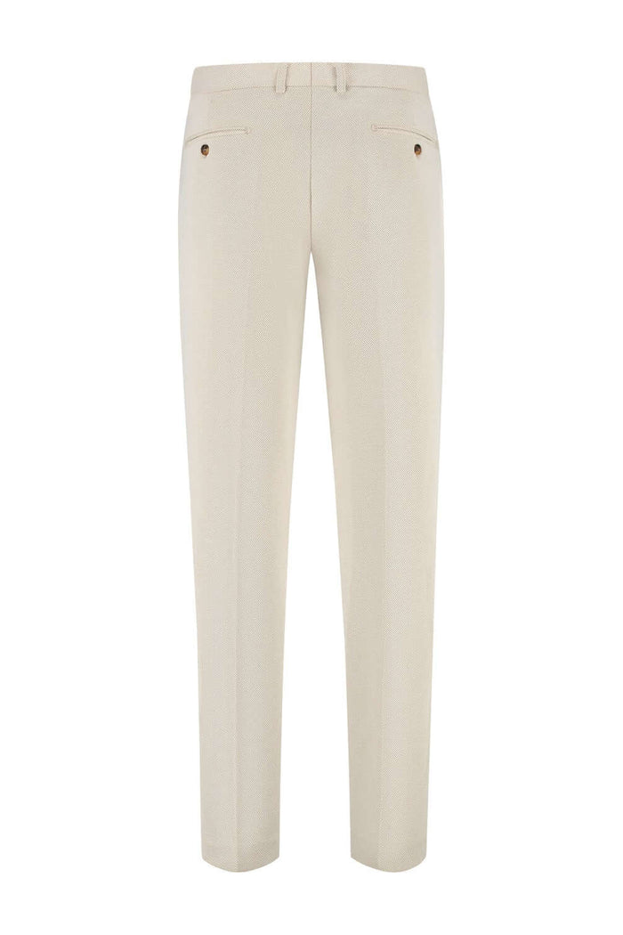 Pantalon stretchkatoen zand, zandkleurige stretchkatoenen broek met ademend vermogen, elegant design.
