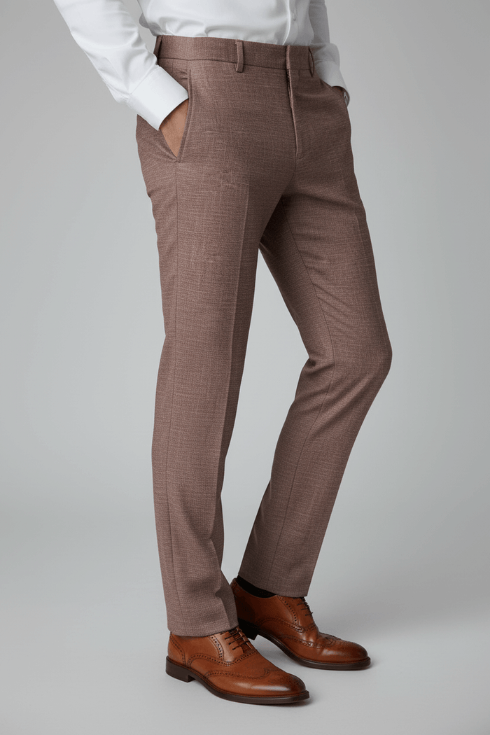 Pantalon uni melange roodbruin, stijlvolle roodbruin melange pantalon met structuur, perfect voor dagelijks werk.