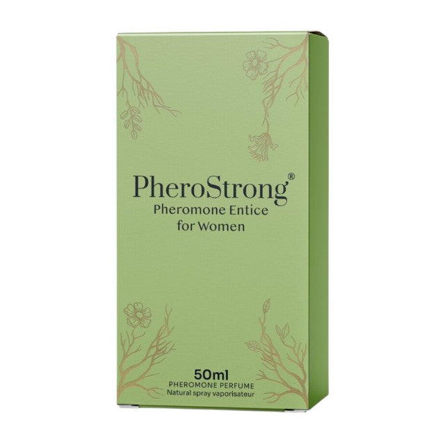 Parfum cu feromoni PHEROSTRONG Entice, pentru femei, cu note de zambilă de apă, cedru și patchouli, 50 ml