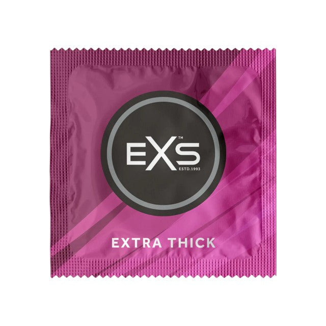 Prezervative EXS Extra Thick, din latex, lubrifiate, groase și rezistente, diametru 53 ± 2 mm, 100 buc