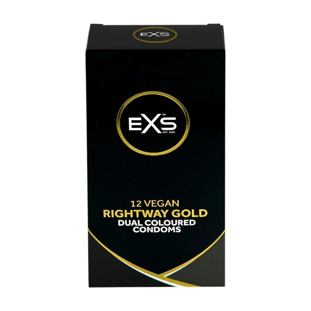 Prezervative EXS Rightway Gold - Dual Coloured Condoms, din latex, culoare alb cu auriu, 12 bucăți