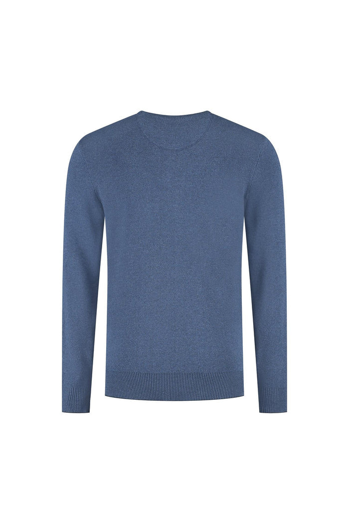 Ronde hals two-tone blauw katoenen sweater met lange mouwen en comfortabele pasvorm.