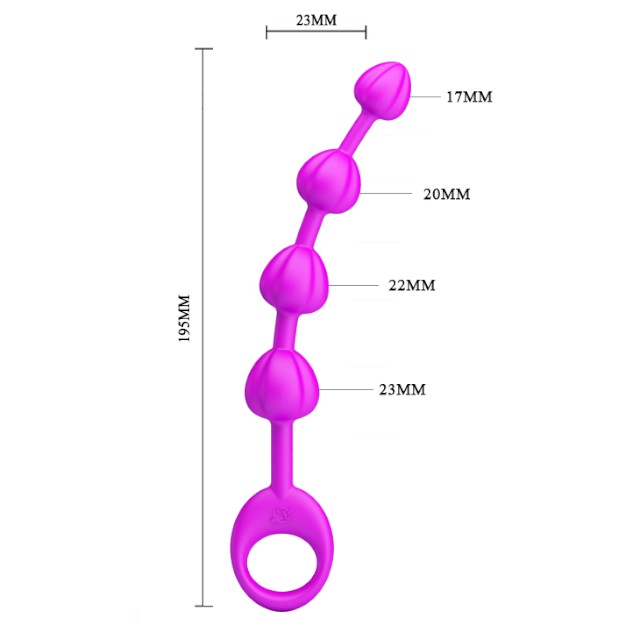 Rozariu anal PRETTY LOVE Beeds, cu inel pentru extracție ușoară, lungime 19.5 cm, diametre progresive 1.7 – 2.3 cm, mov