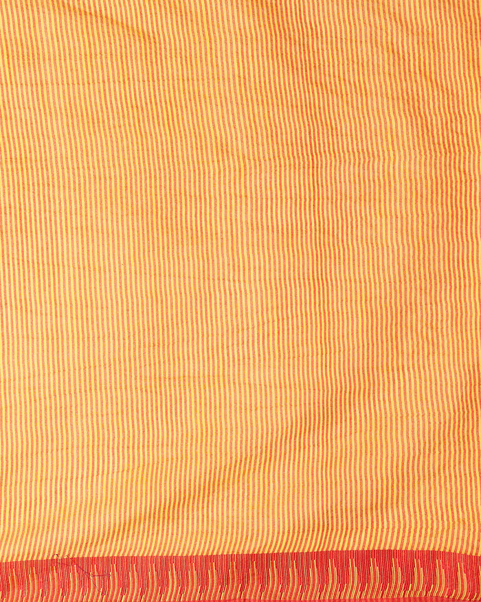 Indiehaat | Kota Silk Hand Dyed Temple Border Saree Yellow