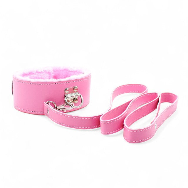 Set 7 accesorii BDSM B-SERIES Hidden Desire Chest, cu cătușe, zgardă, căluș, frânghie, bici și mască de ochi, culoare roz