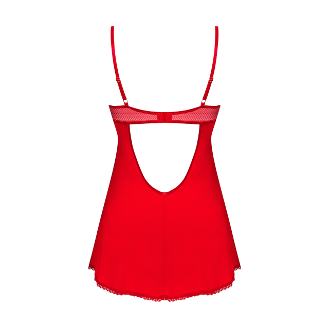 Set sexy chemise OBSESSIVE Ingridia, rochie cu dantelă + chilot sexy tanga, bretele reglabile, culoare roșu, mărime XS/S