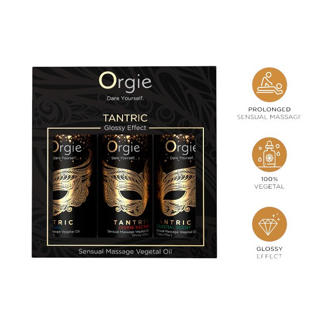 Set ulei masaj Orgie - Tantric, pentru corp, cu arome de vin alb, orhidee, fructe de padure, kiwi si capsuni, 3 x 30 ml