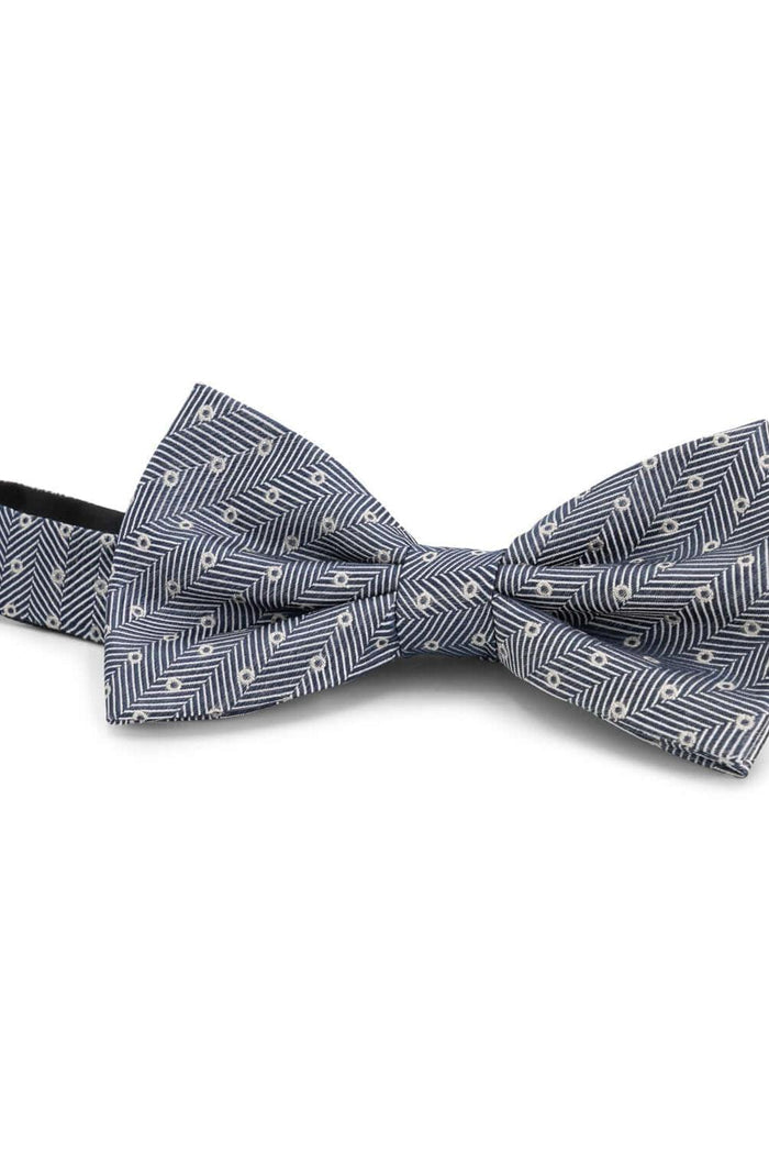Strik zijde print stippel blauw, blauwe zijde strik met visgraat- en stipdessin, verstelbaar en voorgevormd.