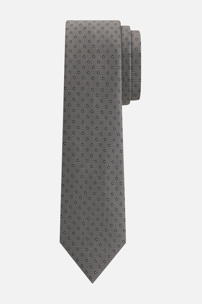 Stropdas zijde cirkel grijs met een patroon van cirkels in grijs en blauw, elegant en stijlvol accessoire.