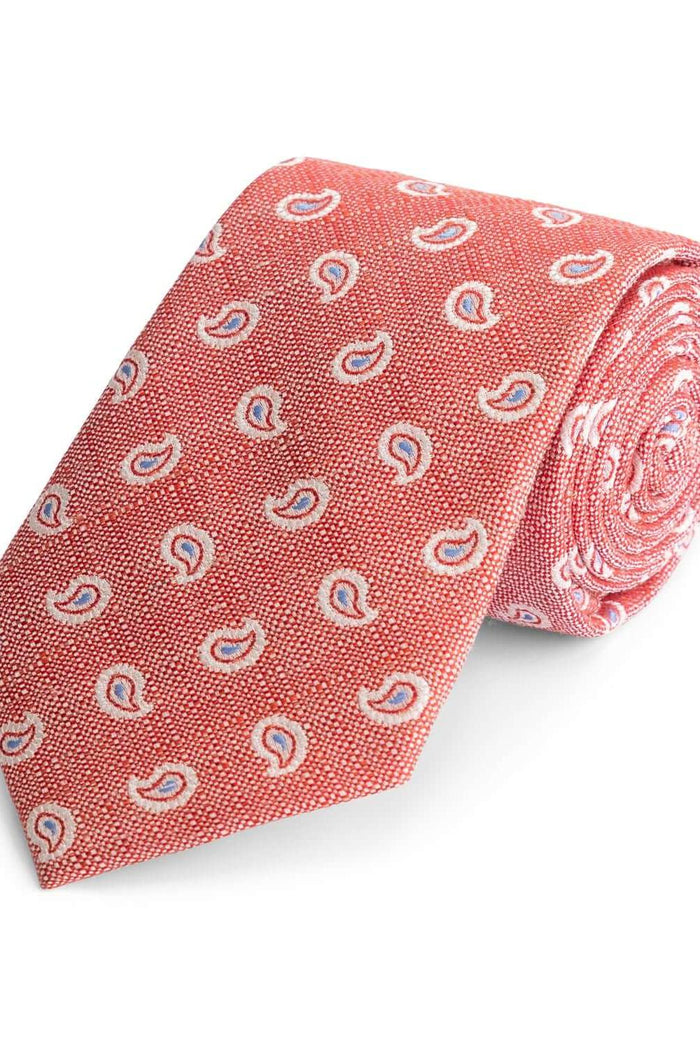 Stropdas zijde mix Paisley Oranje Glans met oranje Paisley-motief en glans.