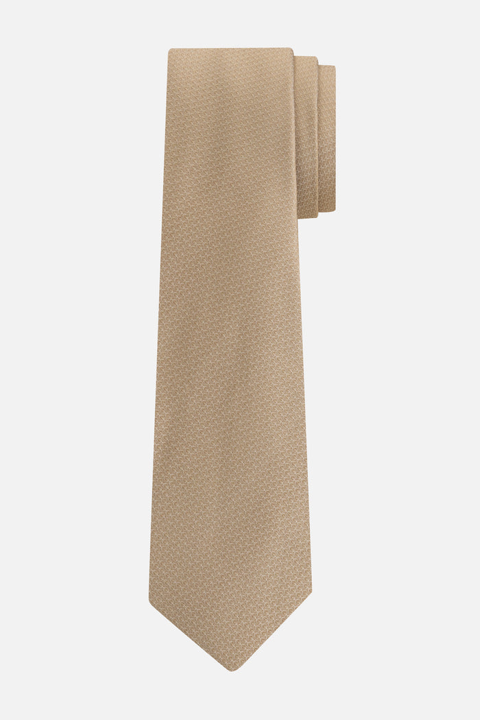 Stropdas zijde print beige, elegant beige tie with subtle print, perfect for formal occasions.
