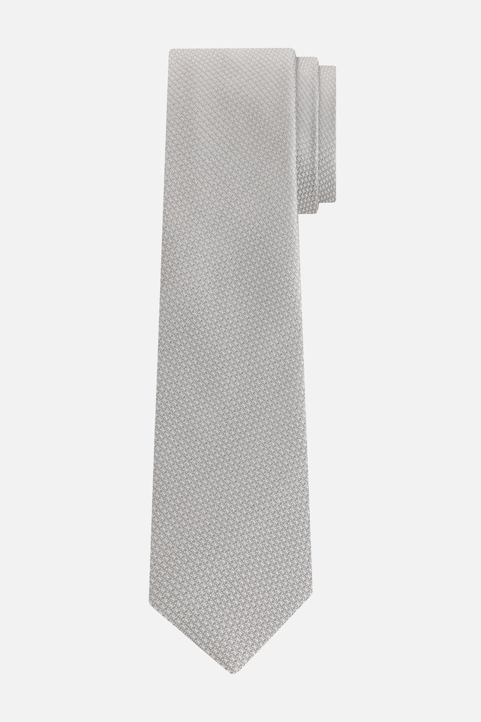 Stropdas zijde print zilver - elegante grijze zijden stropdas met een verfijnd patroon.