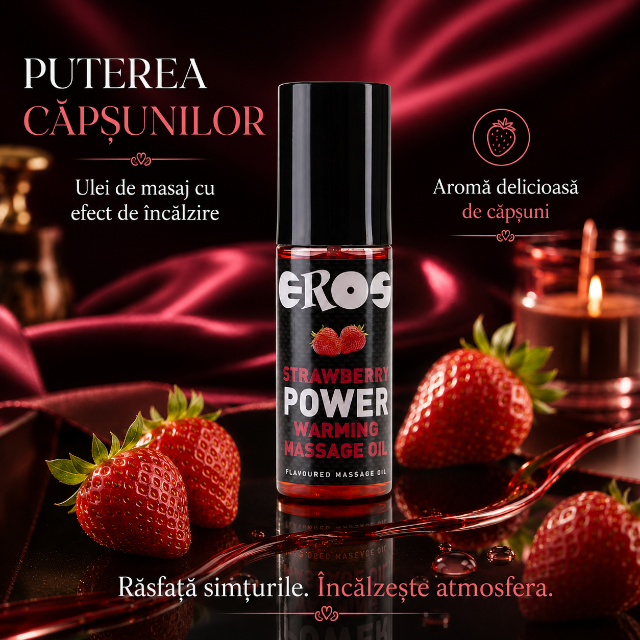 Ulei de masaj EROS Power Warming, cu efect de încalzire, aromă Căpșuni, 100 ml