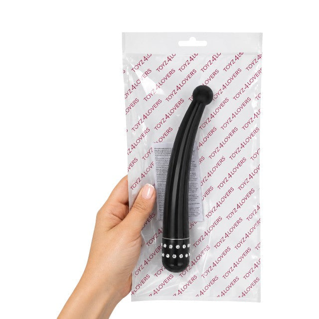 Vibrator pentru punctul G TOYZ4LOVERS Bulb of Diamond, design cu strasuri, cu vibrații multiple, 21.7 cm, negru (00904382)