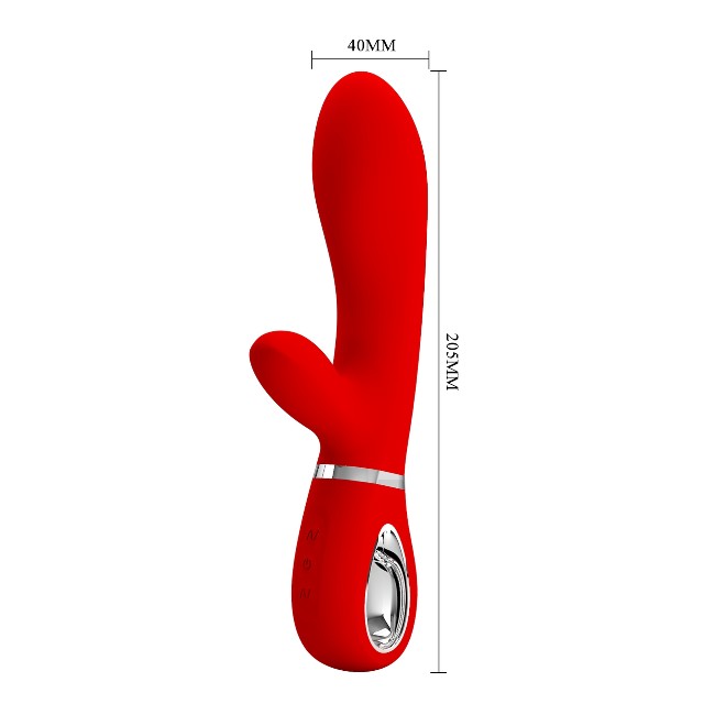 Vibrator rabbit PRETTY LOVE Thomas, pentru punctul G, 7 funcții de vibrație, din silicon moale, culoare roșu cu argintiu