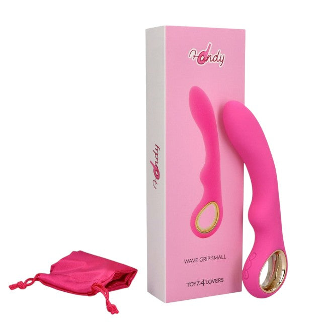 Vibrator TOYZ4LOVERS Handy Wave Grip Small, pentru stimularea punctului G, 10 funcții de vibrație, 18.5 cm, roz cu auriu
