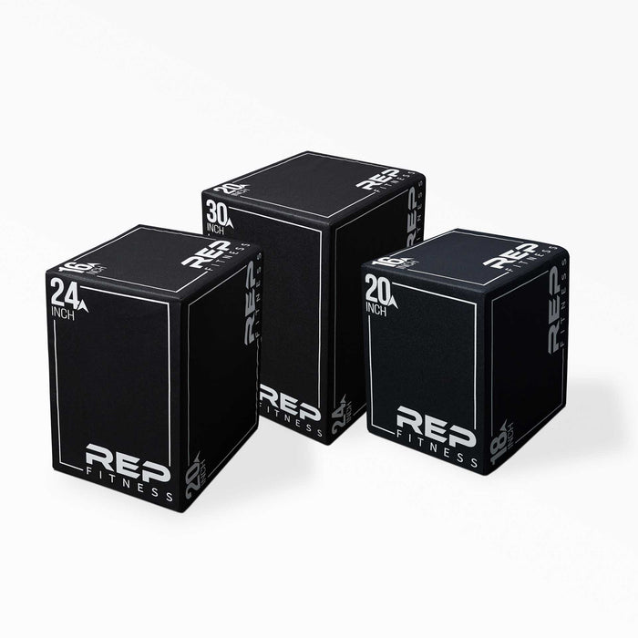 Full set of REP 3-in-1 Soft Plyo Boxes: Small (16x18x20), Medium (16x20x24), and Large (20x24x30).