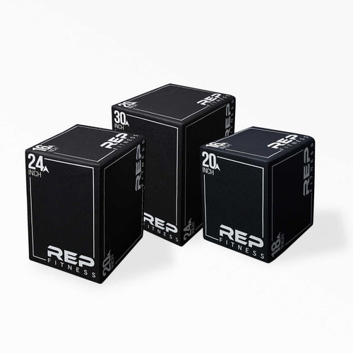 Full set of REP 3-in-1 Soft Plyo Boxes: Small (16x18x20), Medium (16x20x24), and Large (20x24x30).