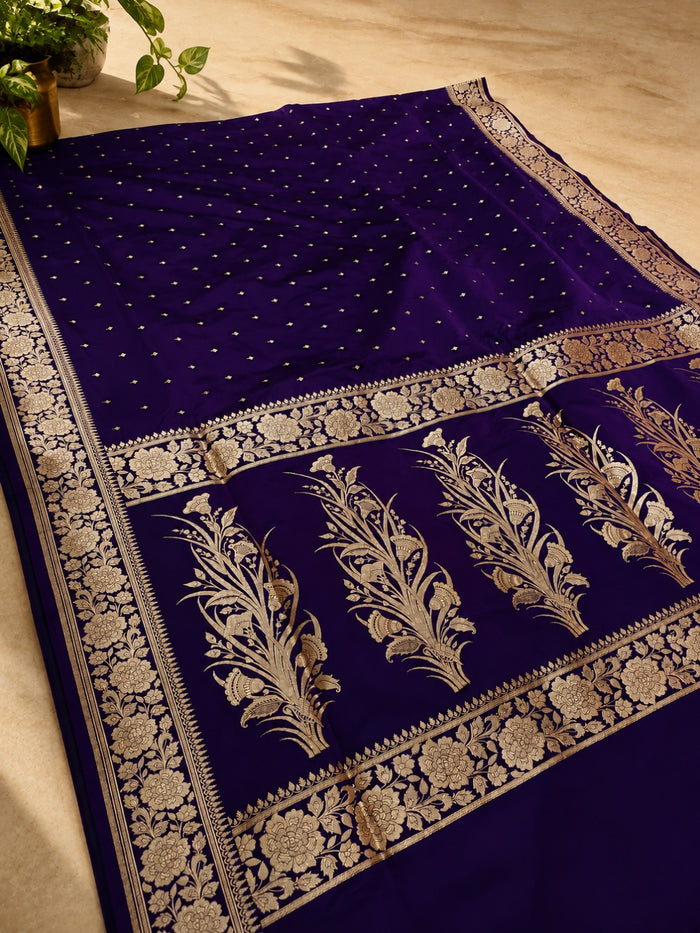 Indiehaat | Purple Mashru Katan Silk Brocade Saree