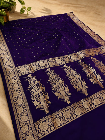 Indiehaat | Purple Mashru Katan Silk Brocade Saree