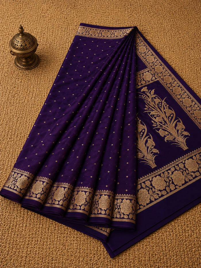 Indiehaat | Purple Mashru Katan Silk Brocade Saree