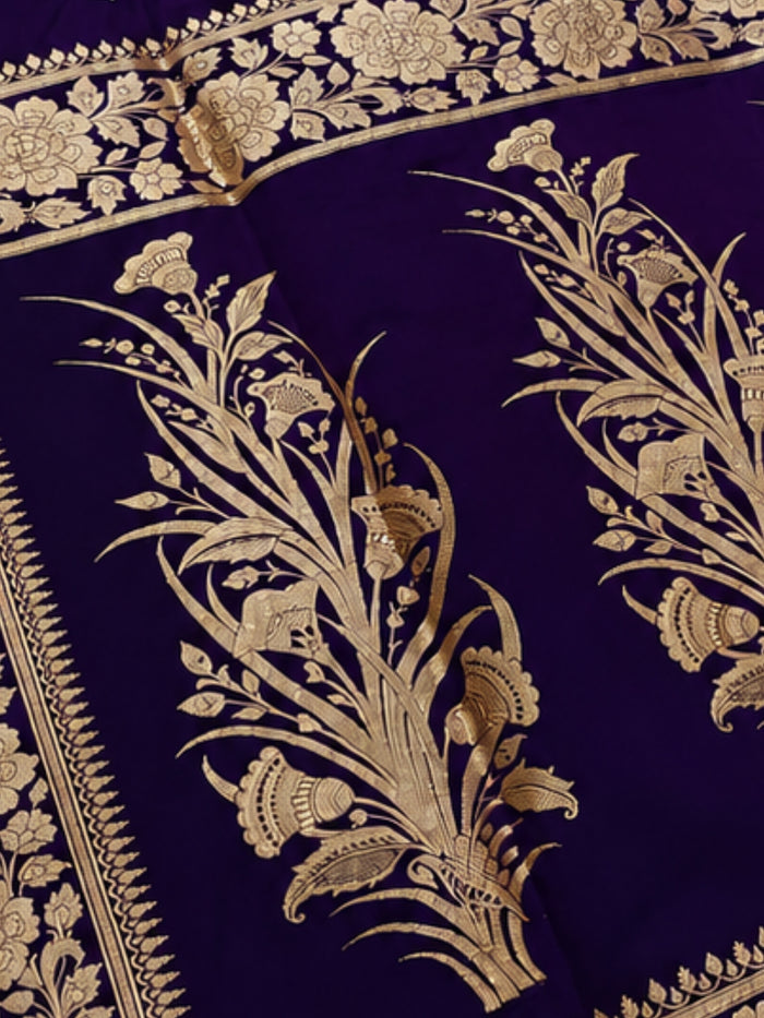 Indiehaat | Purple Mashru Katan Silk Brocade Saree