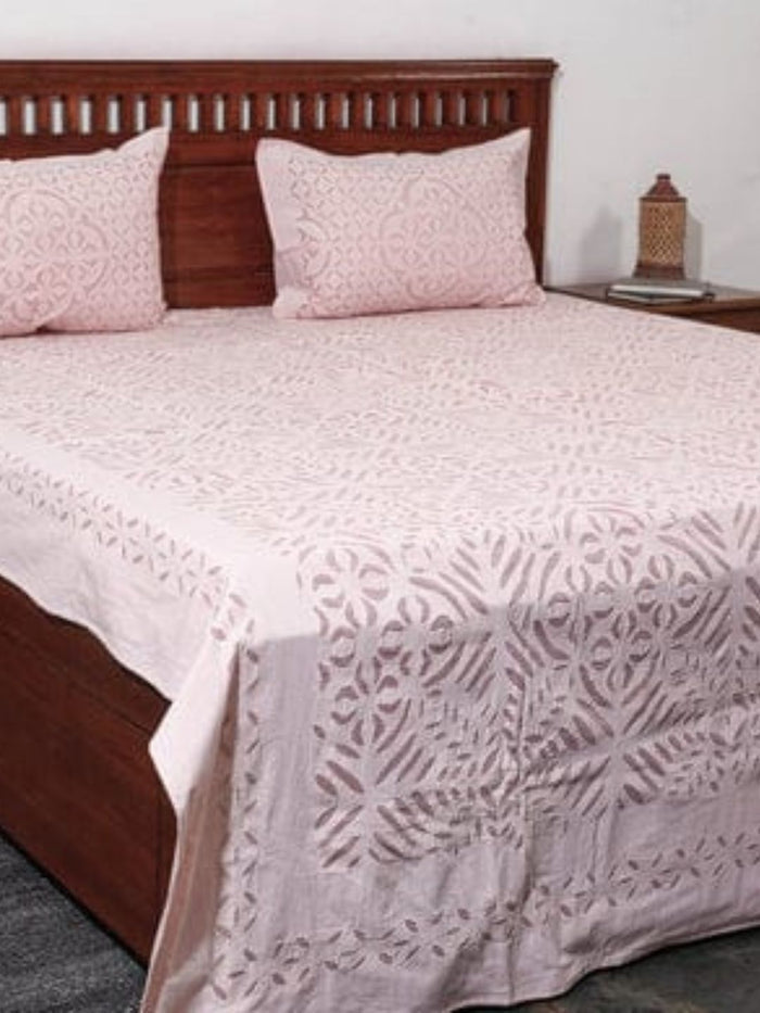 Indiehaat | Applique Double Bedsheet Pink