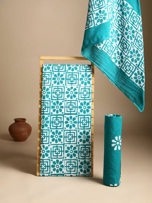 Indiehaat | Pure Mul Cotton Hand Wax Batik Suit Blue