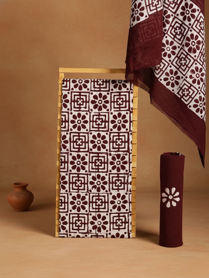 Indiehaat | Pure Mul Cotton Hand Wax Batik Suit Brown