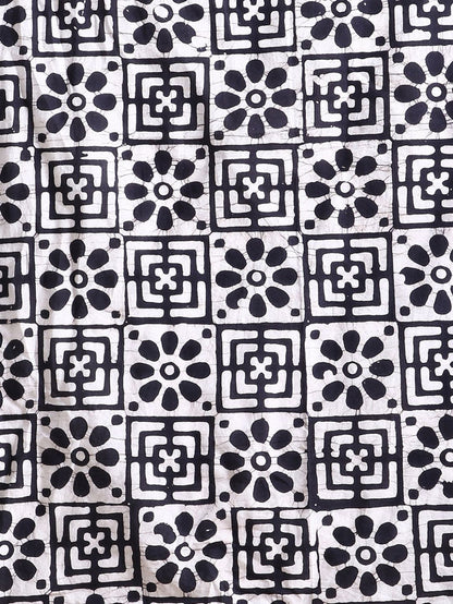 Indiehaat | Pure Mul Cotton Hand Wax Batik Suit White & Black